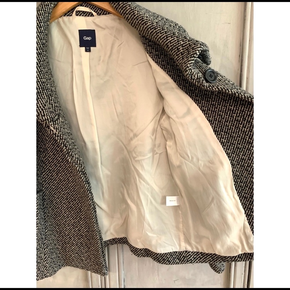 GAP Black & White Tweed Wool Coat Sz 2 - Picture 7 of 8